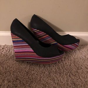 Multicolored Peep Toe Wedges